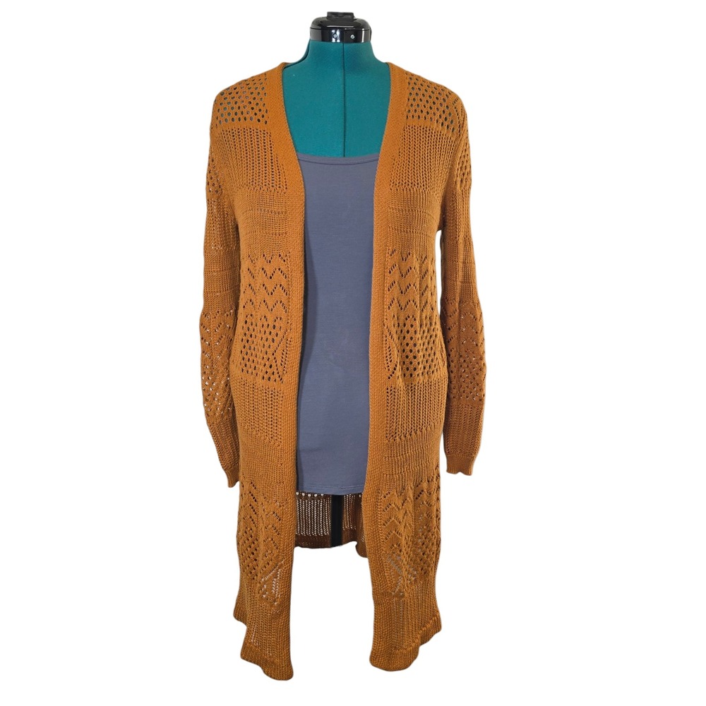Chelsea & Theodore Long Knit Cardigan Open Front Duster Sweater Brown‎ Medium